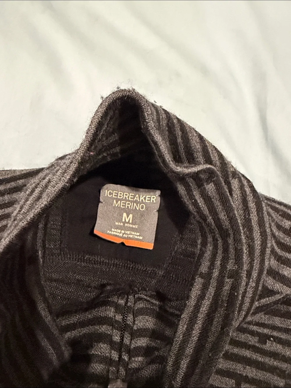 Icebreaker Men's Charcoal and Black Striped Half-Zip Sweater